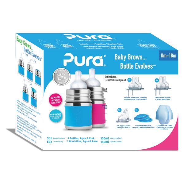 Purakiki Stainless steel gift set Baby bottle 125ml with nipple