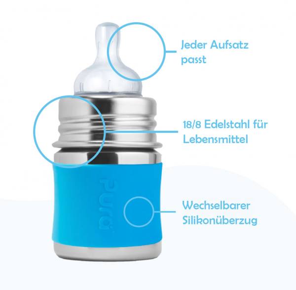 Purakikki Stainless steel Baby bottle 125ml with nipple