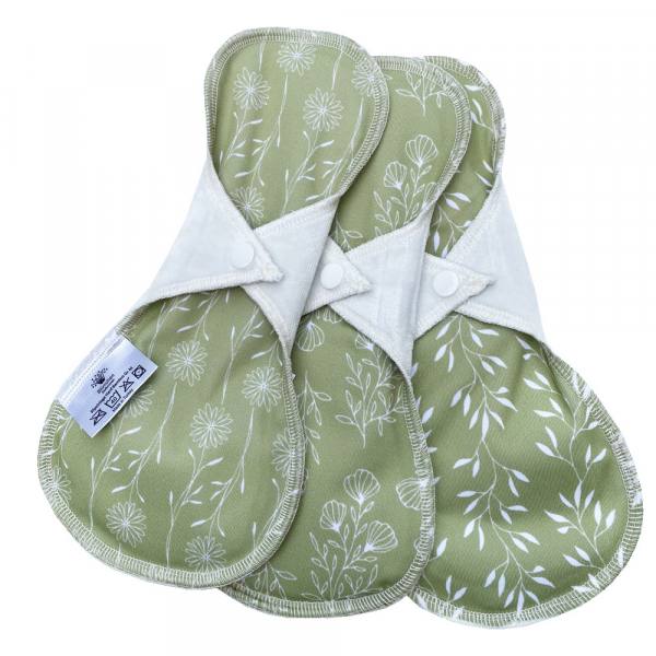 Blümchen FLORAL green waterproof panty liners HEMP-BAMBOO 3pcs. (Made in Turkey) - LARGE